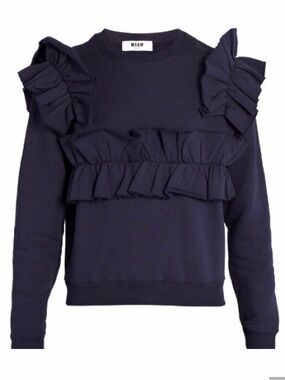 MSGM Navy Ruffled Cotton
Sweatshirt